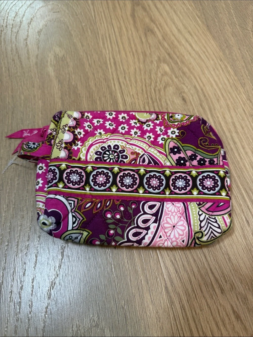 Vera Bradley Pink Paisley Quilted Cosmetic Pouch with Floral Medallion